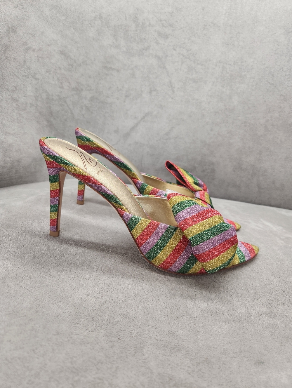 Antonio Melani The Nat Note Dress Mules 9.5 Rainbow Striped Julieta Bow New $180 - Picture 9 of 17